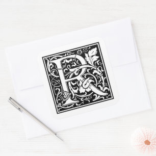 William Morris Capital Letter R on White Square Sticker