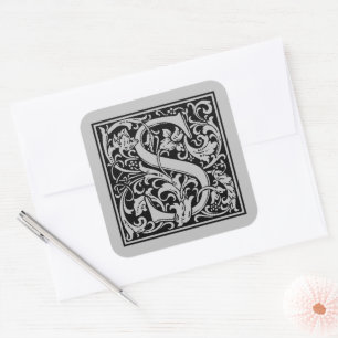William Morris Capital Letter S Matte Silver Square Sticker