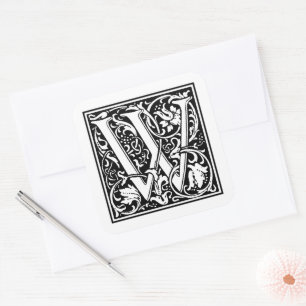 William Morris Capital Letter W on White Square Sticker