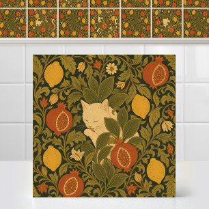 William Morris Cat Citrus Tapestry Fruit Pattern Tile