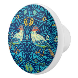 William Morris ceramic knob birds blue vintage 