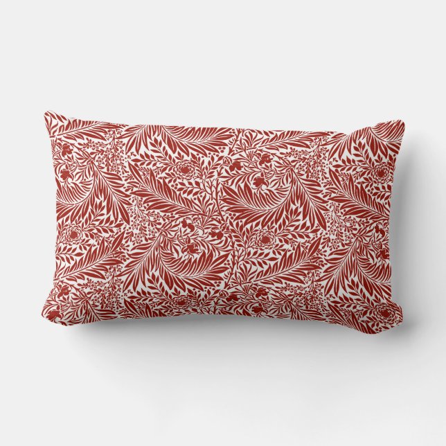 William Morris Cherry Red Larkspur Pattern Lumbar Pillow (Back)
