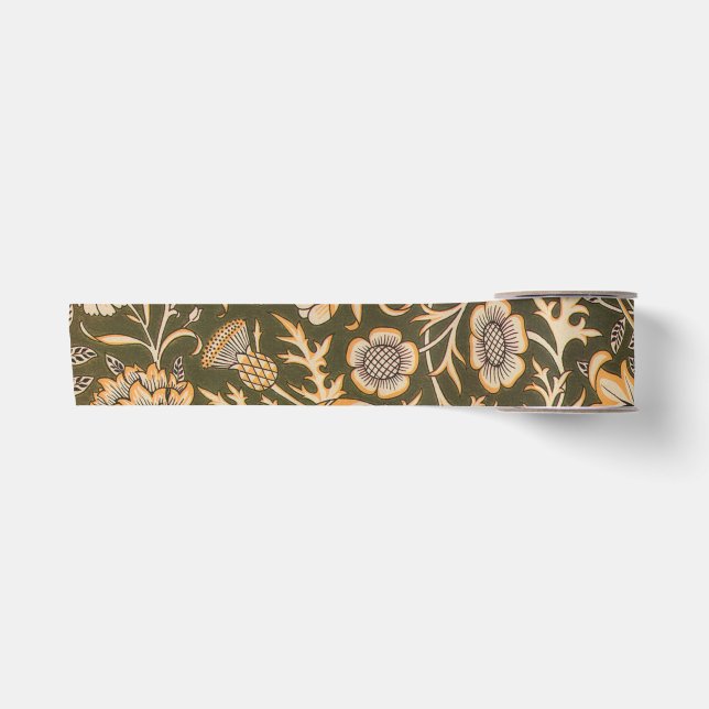 William Morris Cherwell Antique Floral Pattern Satin Ribbon (Front)