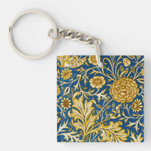 William Morris Cherwell Floral Pattern Blue Keychain