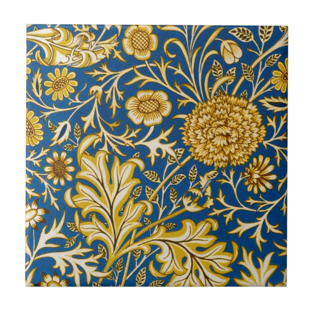 William Morris Cherwell Floral Pattern Blue Tile (Front)