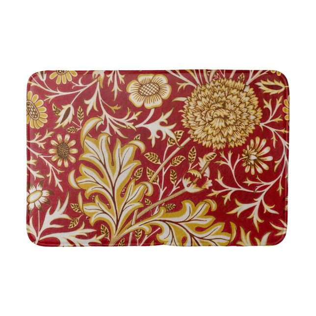 William Morris Cherwell Floral Pattern Red Bath Mat (Front)