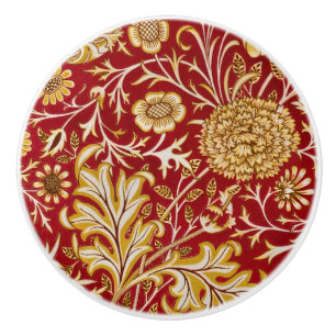 William Morris Cherwell Floral Pattern Red Ceramic Knob