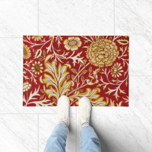 William Morris Cherwell Floral Pattern Red Doormat
