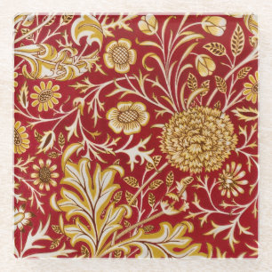 William Morris Cherwell Floral Pattern Red Glass Coaster