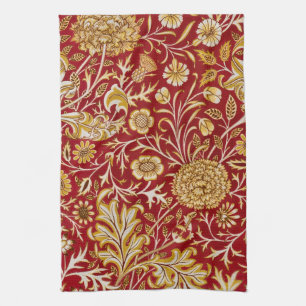 William Morris Cherwell Floral Pattern Red Kitchen Towel