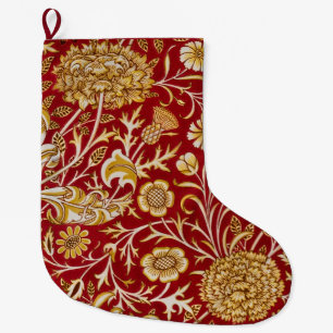 William Morris Cherwell Floral Pattern Red Large Christmas Stocking