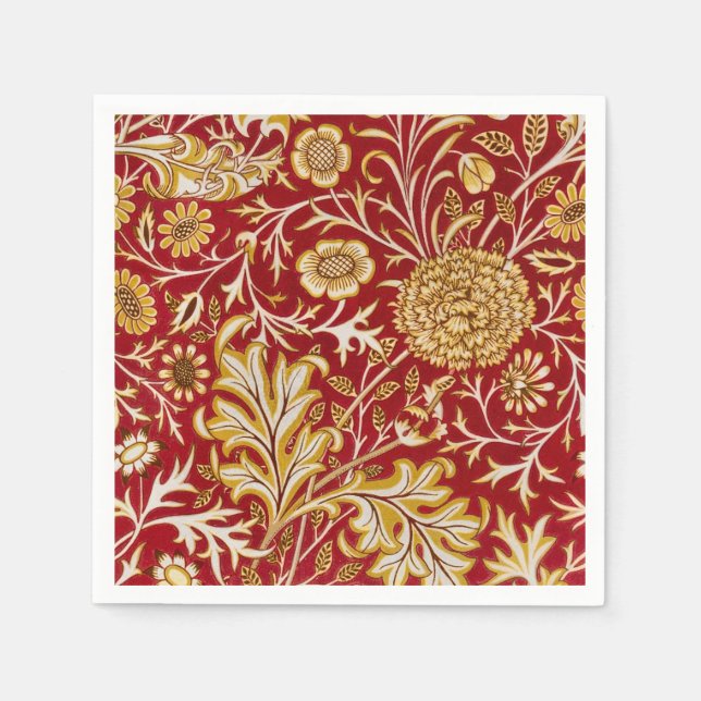 William Morris Cherwell Floral Pattern Red Napkin (Front)