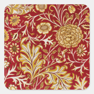 William Morris Cherwell Floral Pattern Red Square Sticker