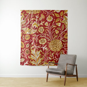 William Morris Cherwell Floral Pattern Red Tapestry