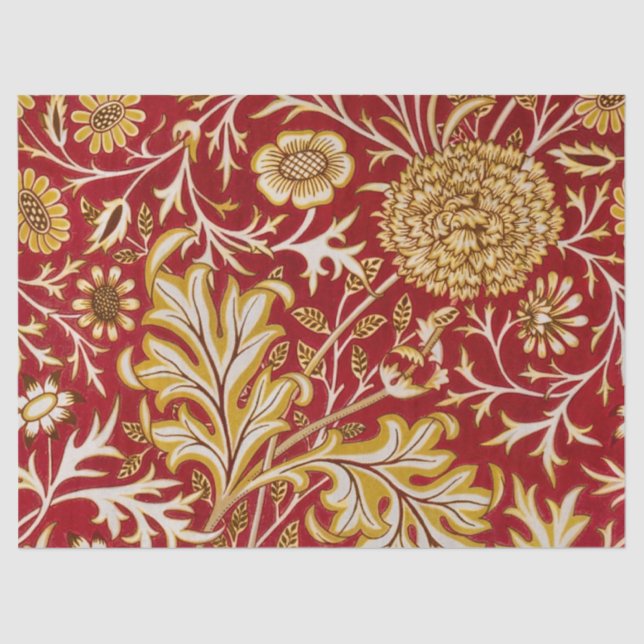William Morris Cherwell Floral Pattern Red Tissue Paper (Front)