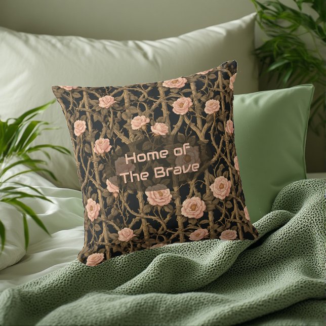 William Morris Chic Rose Trellis Home of the Brave Throw Pillow (William Morris Chic Rose Trellis Home of the Brave Throw Pillow)