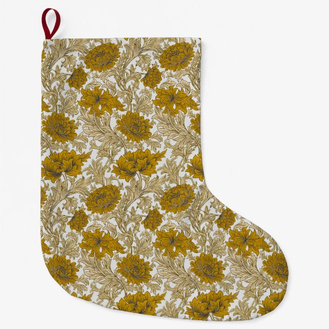 William Morris Chrysanthemum Floral Golden Yellow Large Christmas Stocking (Front)