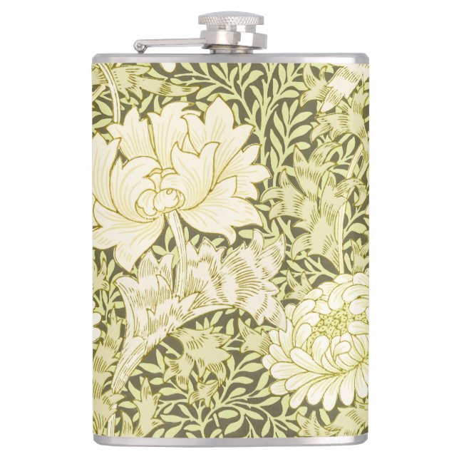William Morris Chrysanthemum Floral Pattern Hip Flask (Front)
