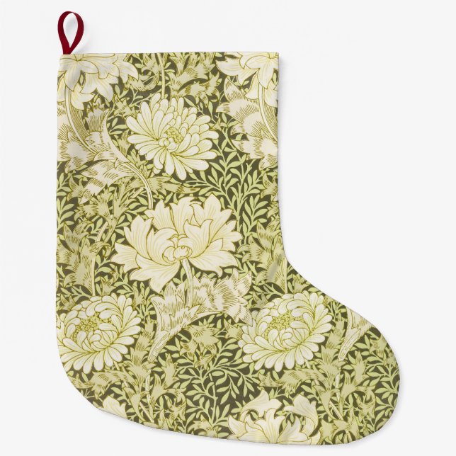William Morris Chrysanthemum Floral Pattern Large Christmas Stocking (Front)