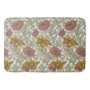 William Morris Chrysanthemum Floral Red Golden Bath Mat