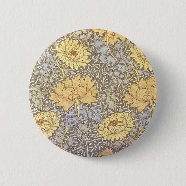 William Morris Chrysanthemum Mum Flowers 2 Inch Round Button (Front)