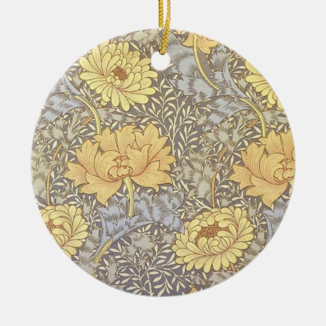 William Morris Chrysanthemum Mum Flowers Ceramic Ornament (Front)