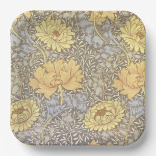 William Morris Chrysanthemum Mum Flowers Paper Plate