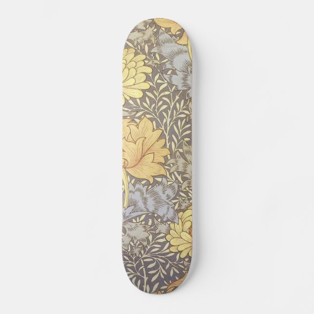 William Morris Chrysanthemum Mum Flowers Skateboard (Front)
