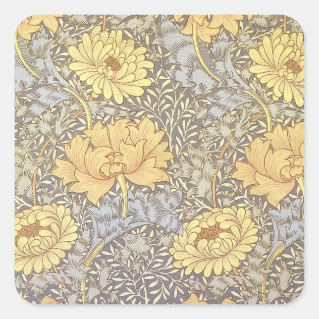William Morris Chrysanthemum Mum Flowers Square Sticker (Front)