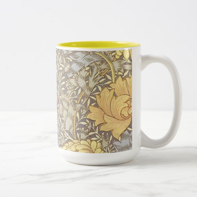 William Morris Chrysanthemum Mum Flowers Two-Tone Coffee Mug (Right)