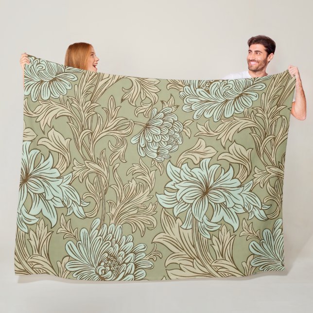 William Morris Chrysanthemum Pattern Fleece Blanke (In Situ)