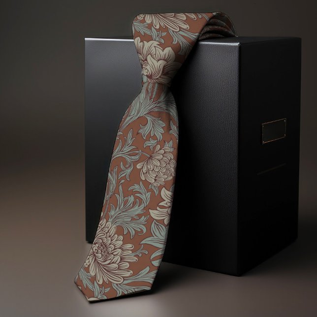 William Morris Chrysanthemum Pattern Teal Brown Tie (Creator Uploaded)