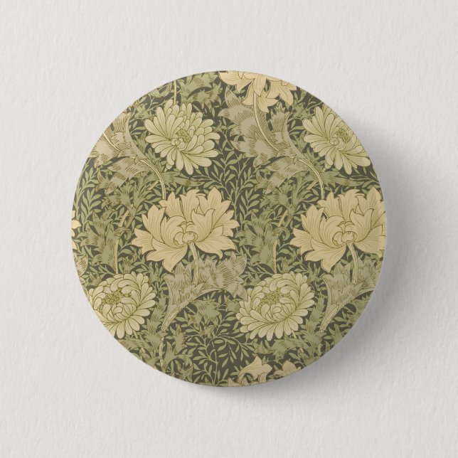 William Morris Chrysanthemum Sage Flower 2 Inch Round Button (Front)