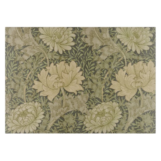 William Morris Chrysanthemum Sage Flower Cutting Board (Front)
