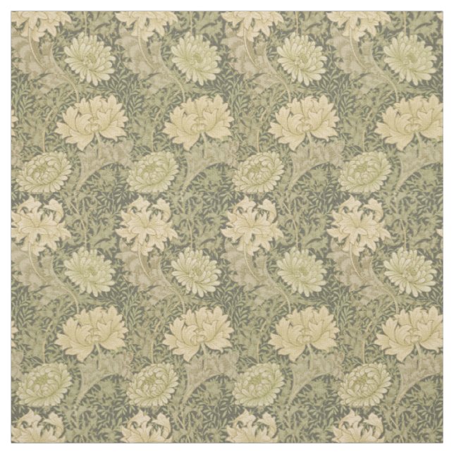 William Morris Chrysanthemum Sage Flower Fabric (Swatch)