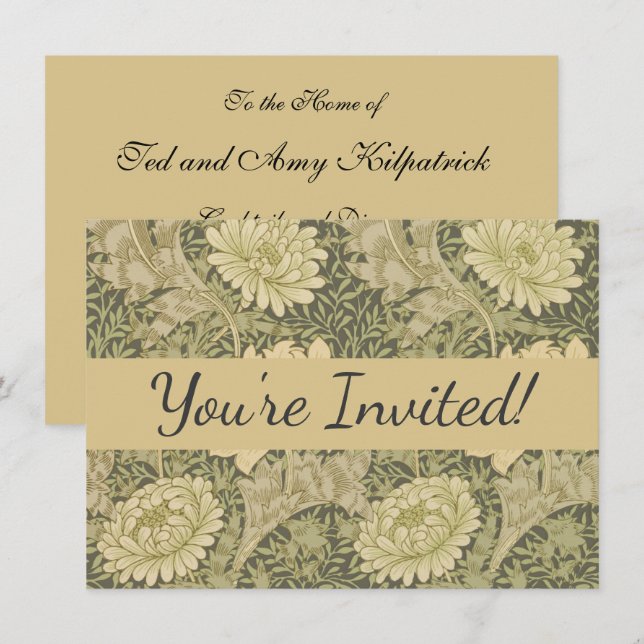 William Morris Chrysanthemum Sage Flower Invitation (Front/Back)