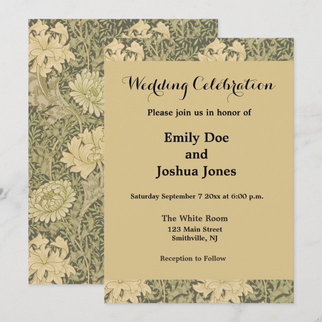 William Morris Chrysanthemum Sage Flower Invitation (Front/Back)