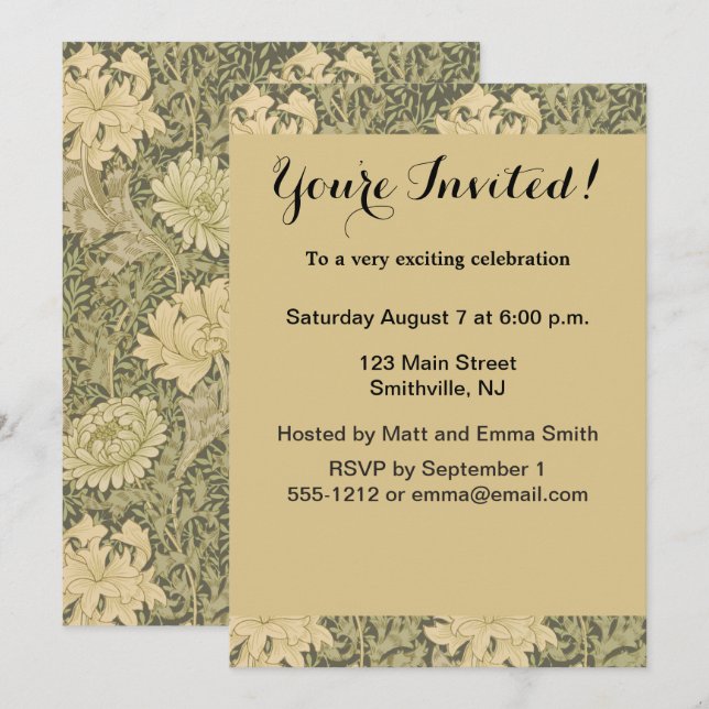 William Morris Chrysanthemum Sage Flower Invitation (Front/Back)