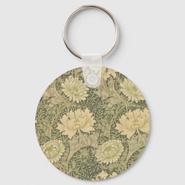 William Morris Chrysanthemum Sage Flower Keychain (Front)
