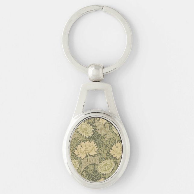 William Morris Chrysanthemum Sage Flower Keychain (Front)