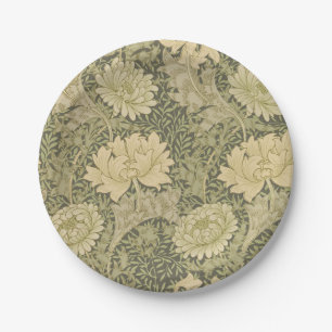 William Morris Chrysanthemum Sage Flower Paper Plate