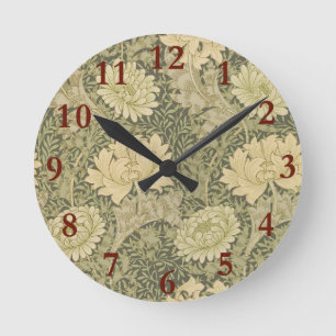 William Morris Chrysanthemum Sage Flower Round Clock