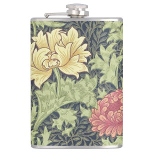 William Morris Chrysanthemum Vintage Floral Art Hip Flask