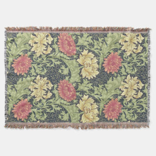 William Morris Chrysanthemum Vintage Floral Art Throw Blanket