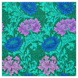 William Morris Chrysanthemums, Aqua and Violet Fabric