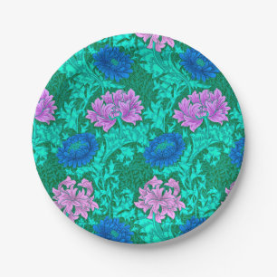 William Morris Chrysanthemums, Aqua and Violet Paper Plate