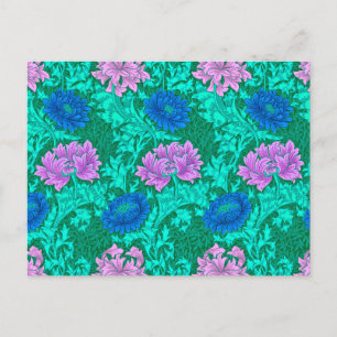 William Morris Chrysanthemums, Aqua and Violet Postcard