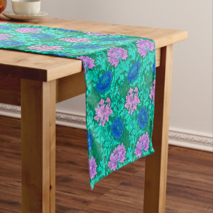 William Morris Chrysanthemums, Aqua and Violet Short Table Runner