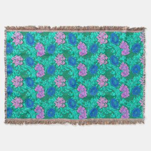 William Morris Chrysanthemums, Aqua and Violet Throw Blanket