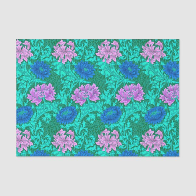 William Morris Chrysanthemums, Aqua and Violet Tissue Paper (Front)